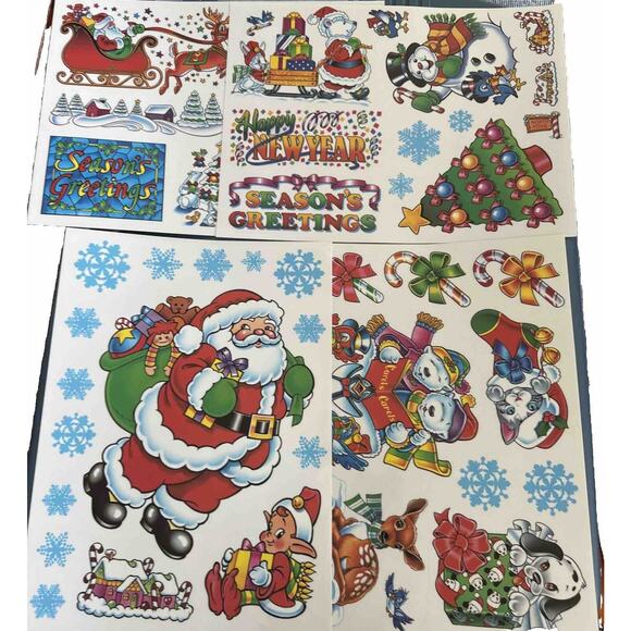 VTG Christmas Static Cling Window Decorations Super Signs 4 Holiday Sheets NEW - Picture 1 of 7